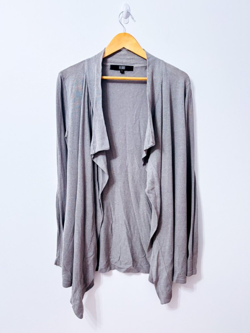 BEDO Grey Cotton Blend Open Front Waterfall Cardigan Small